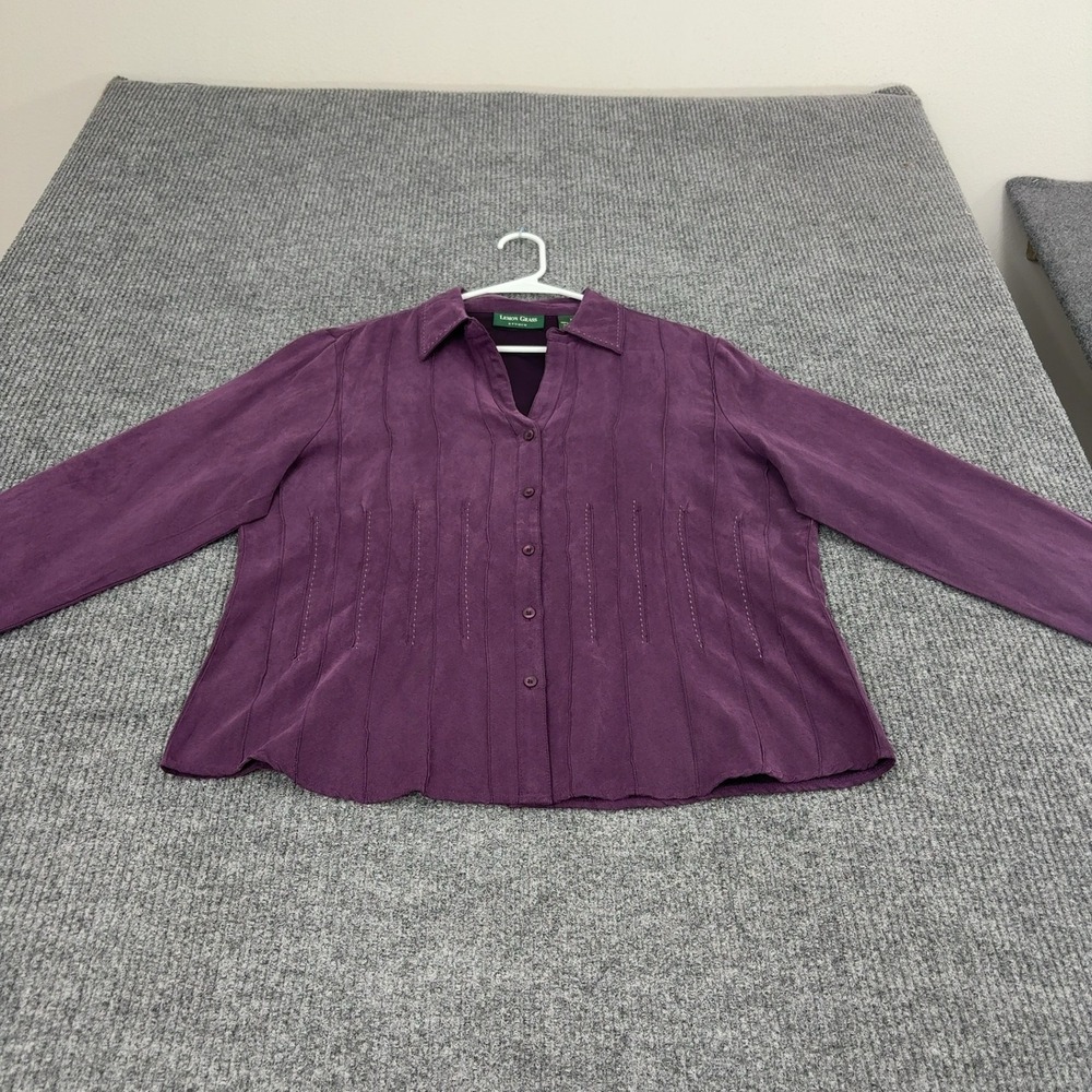 Lemon Grass Studio Button Down Womens XL Purple Polyester Faux Suede Pleated